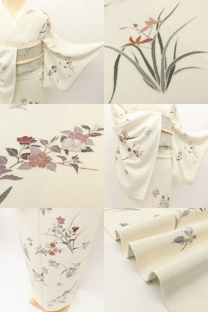 百華 Y5594 新品 仕付け糸付 着物 正絹 菊 梅 桔梗 蘭 手縫い仕立て 訪問着