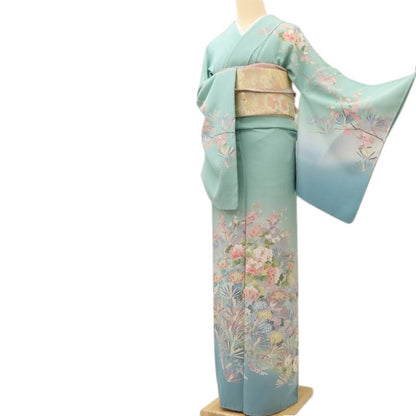百華 Y5597 美品 茂樹落款 桜 菊 紫陽花 着物 正絹 手縫い仕立て 訪問着