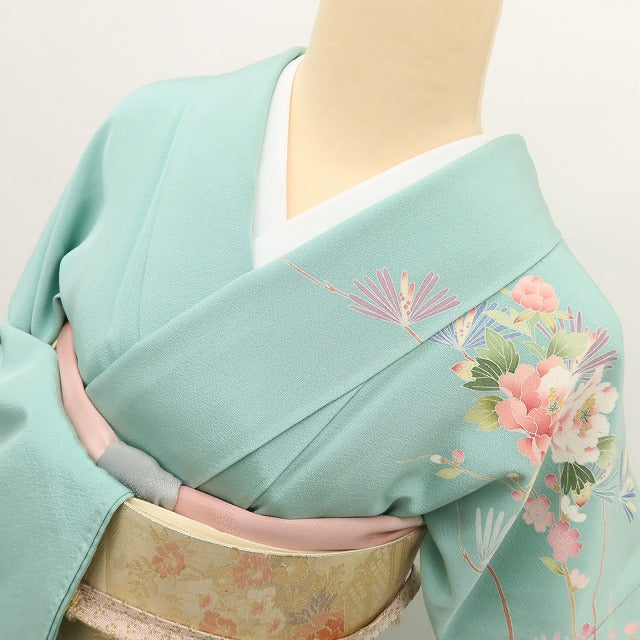 百華 Y5597 美品 茂樹落款 桜 菊 紫陽花 着物 正絹 手縫い仕立て 訪問着
