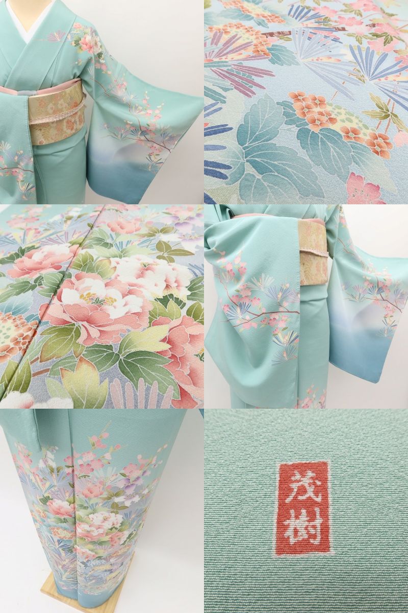 百華 Y5597 美品 茂樹落款 桜 菊 紫陽花 着物 正絹 手縫い仕立て 訪問着