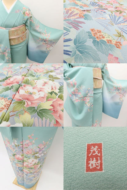 百華 Y5597 美品 茂樹落款 桜 菊 紫陽花 着物 正絹 手縫い仕立て 訪問着