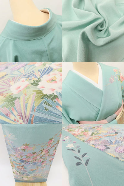 百華 Y5597 美品 茂樹落款 桜 菊 紫陽花 着物 正絹 手縫い仕立て 訪問着