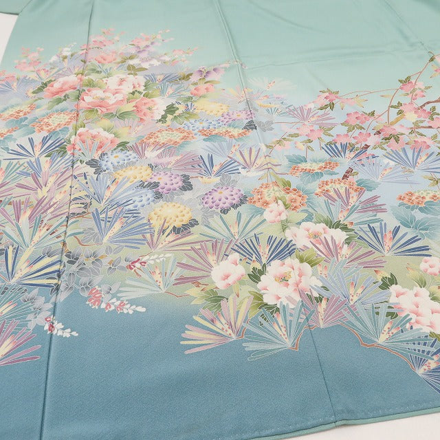 百華 Y5597 美品 茂樹落款 桜 菊 紫陽花 着物 正絹 手縫い仕立て 訪問着