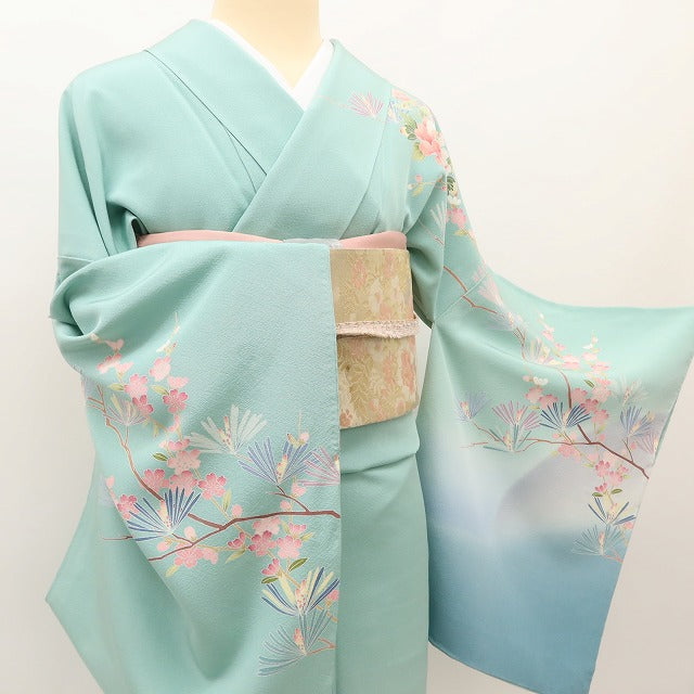 百華 Y5597 美品 茂樹落款 桜 菊 紫陽花 着物 正絹 手縫い仕立て 訪問着