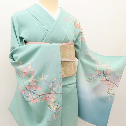 百華 Y5597 美品 茂樹落款 桜 菊 紫陽花 着物 正絹 手縫い仕立て 訪問着