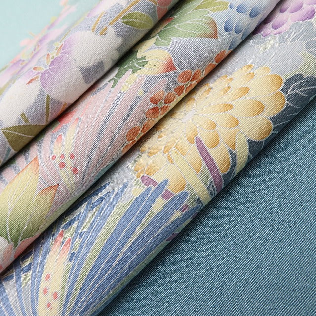 百華 Y5597 美品 茂樹落款 桜 菊 紫陽花 着物 正絹 手縫い仕立て 訪問着