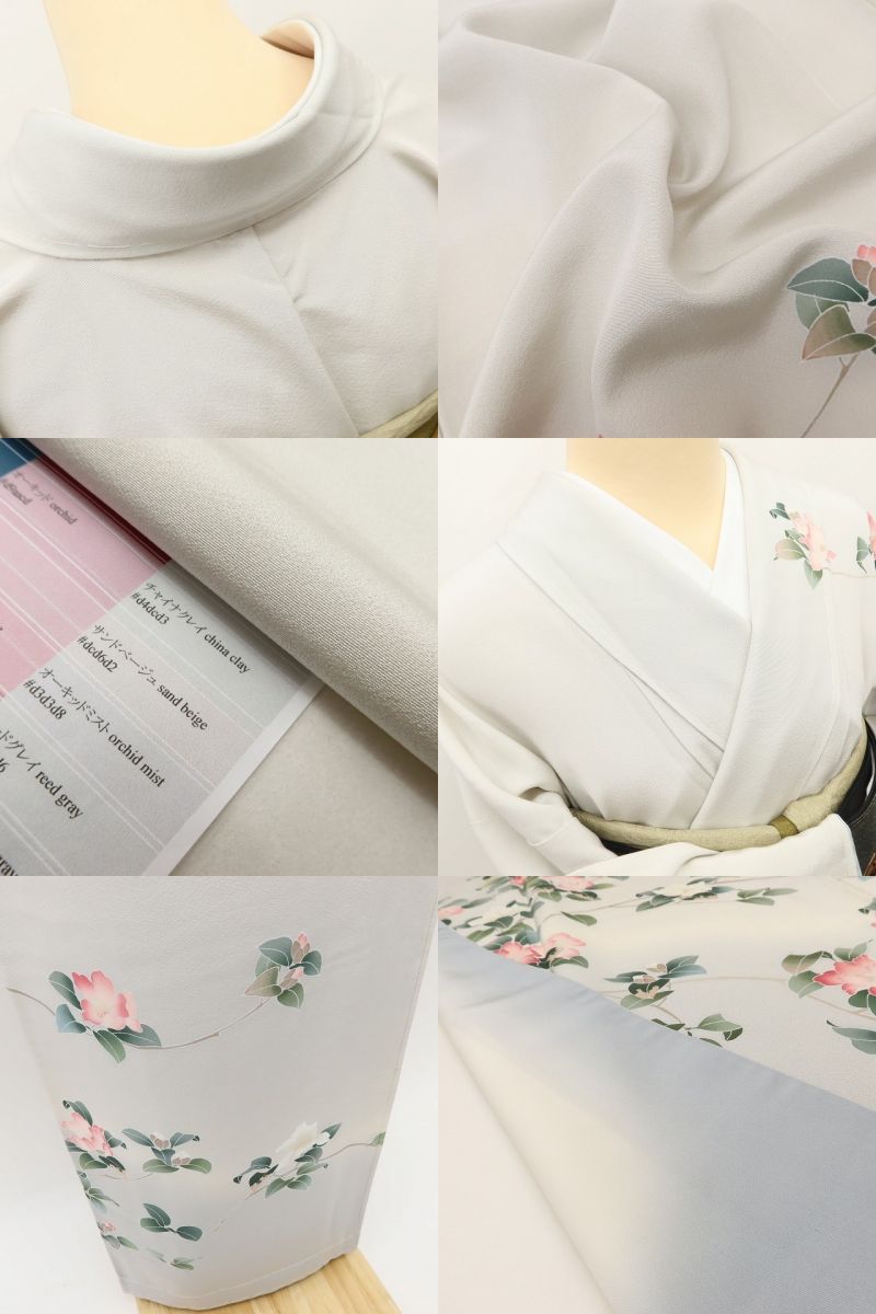 百華 Y5598 美品未着用 仕付け糸付 手描き友禅 作家物落款 椿 着物 正絹 手縫い仕立て 訪問着