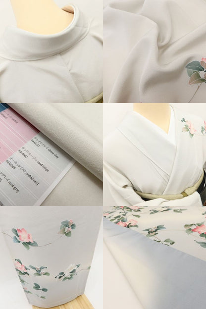 百華 Y5598 美品未着用 仕付け糸付 手描き友禅 作家物落款 椿 着物 正絹 手縫い仕立て 訪問着