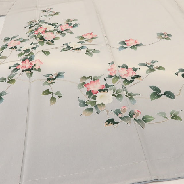 百華 Y5598 美品未着用 仕付け糸付 手描き友禅 作家物落款 椿 着物 正絹 手縫い仕立て 訪問着