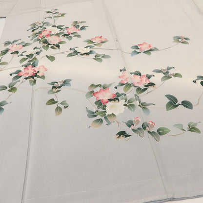 百華 Y5598 美品未着用 仕付け糸付 手描き友禅 作家物落款 椿 着物 正絹 手縫い仕立て 訪問着