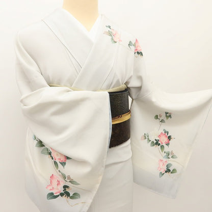 百華 Y5598 美品未着用 仕付け糸付 手描き友禅 作家物落款 椿 着物 正絹 手縫い仕立て 訪問着