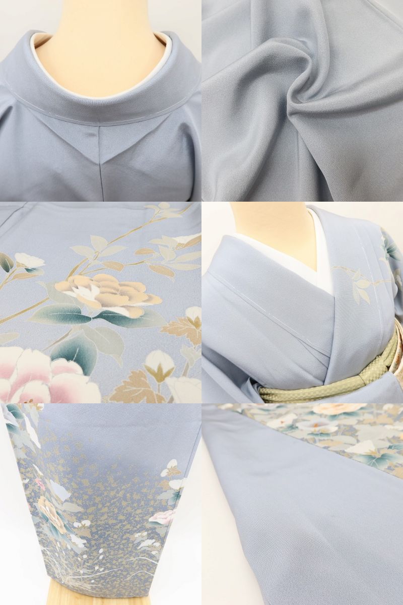 百華 Y5599 新品 仕付け糸付 トールサイズ 箔ちらし 椿 菊 着物 正絹 手縫い仕立て 訪問着
