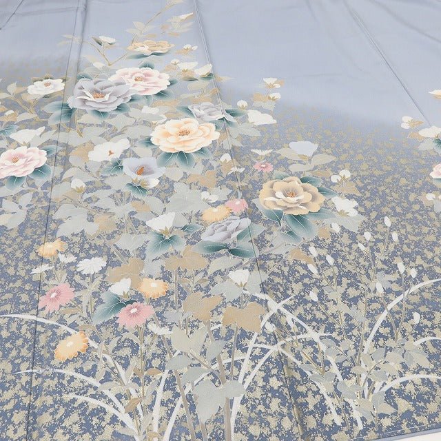 百華 Y5599 新品 仕付け糸付 トールサイズ 箔ちらし 椿 菊 着物 正絹 手縫い仕立て 訪問着