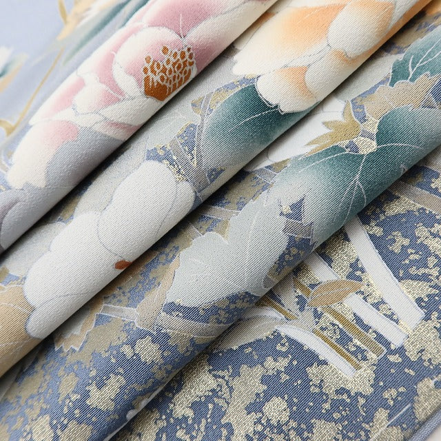 百華 Y5599 新品 仕付け糸付 トールサイズ 箔ちらし 椿 菊 着物 正絹 手縫い仕立て 訪問着