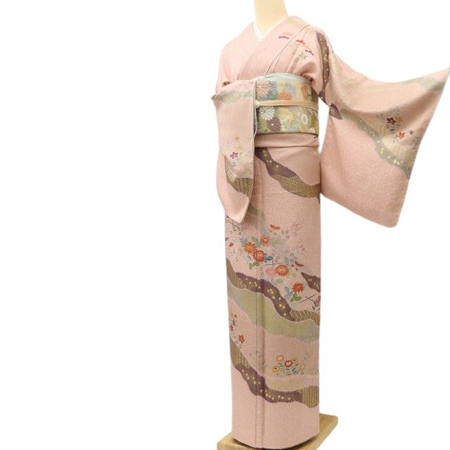百華 Y5604 新品 京友禅 仕付け糸付 金駒刺繍 着物 正絹 手縫い仕立て 訪問着