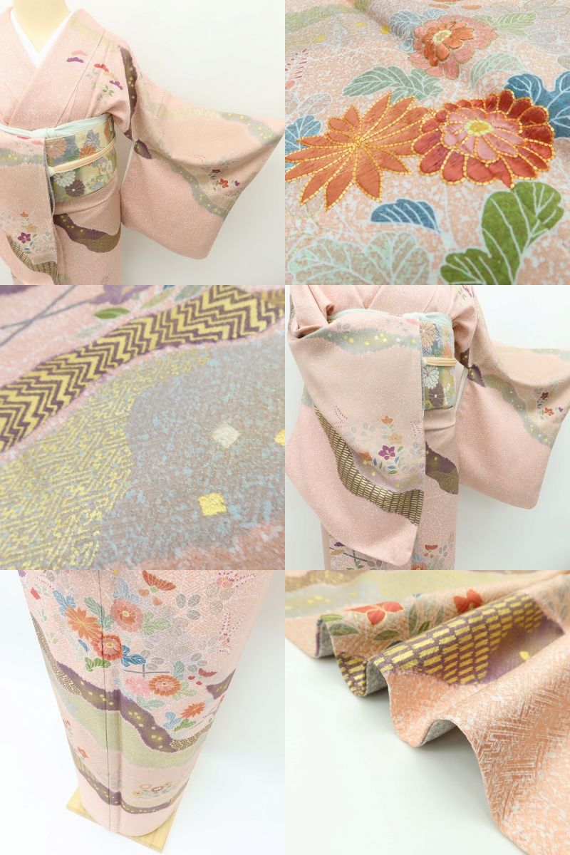 百華 Y5604 新品 京友禅 仕付け糸付 金駒刺繍 着物 正絹 手縫い仕立て 訪問着