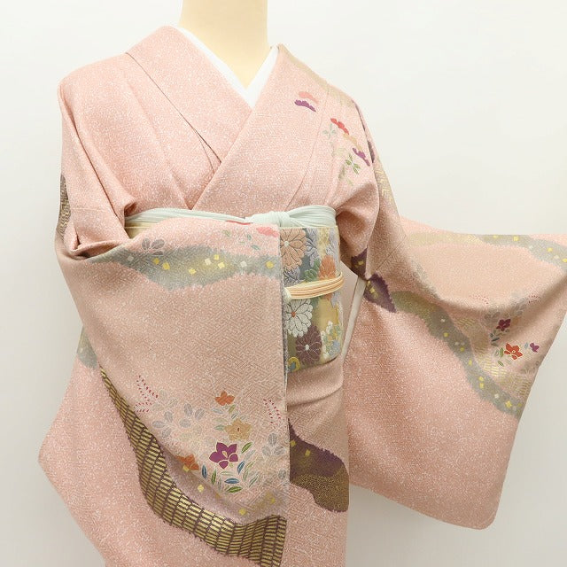 百華 Y5604 新品 京友禅 仕付け糸付 金駒刺繍 着物 正絹 手縫い仕立て 訪問着