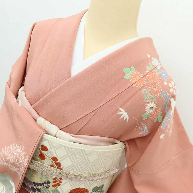 百華 Y5605 美品 滝泰謹製 落款 金駒刺繍 Sサイズ 着物 正絹 手縫い仕立て 訪問着
