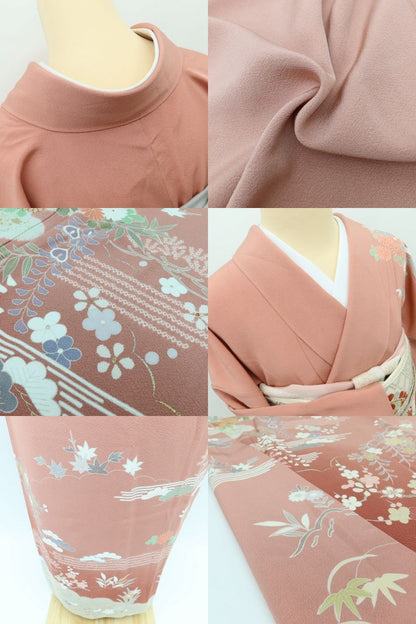 百華 Y5605 美品 滝泰謹製 落款 金駒刺繍 Sサイズ 着物 正絹 手縫い仕立て 訪問着