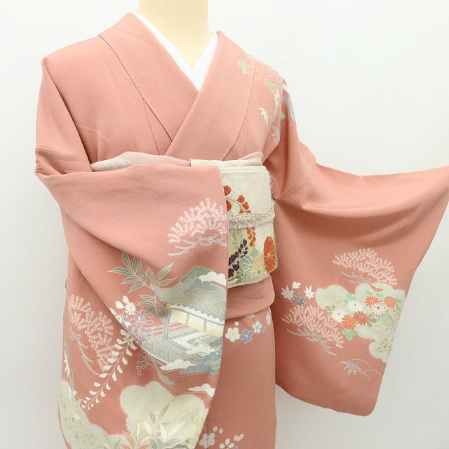 百華 Y5605 美品 滝泰謹製 落款 金駒刺繍 Sサイズ 着物 正絹 手縫い仕立て 訪問着