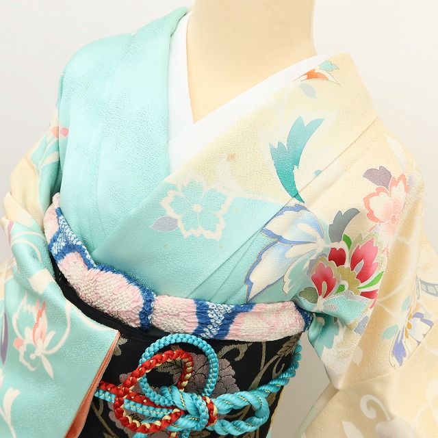 百華 Y5609 鳳凰 花喰い鳥 唐花 金駒刺繍 着物 正絹 手縫い仕立て 成人式 振袖