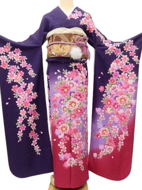 百華 Y5611 美品 桜 着物 正絹 手縫い仕立て 成人式 振袖