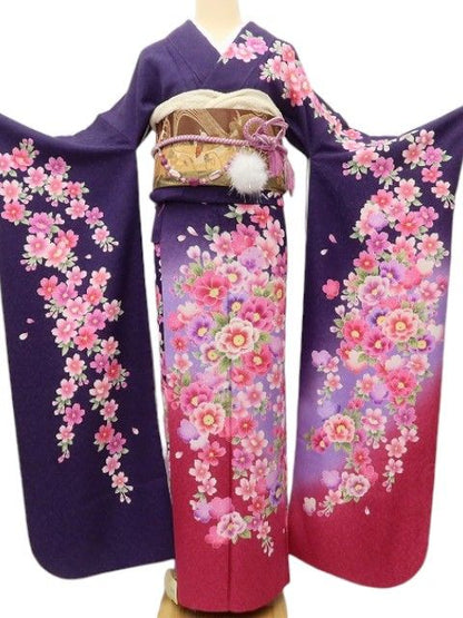 百華 Y5611 美品 桜 着物 正絹 手縫い仕立て 成人式 振袖