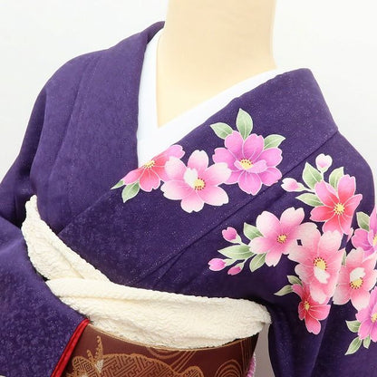 百華 Y5611 美品 桜 着物 正絹 手縫い仕立て 成人式 振袖