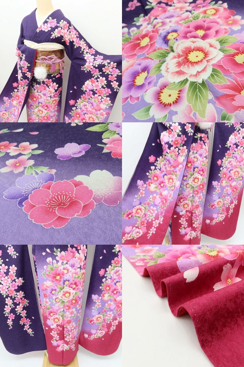 百華 Y5611 美品 桜 着物 正絹 手縫い仕立て 成人式 振袖