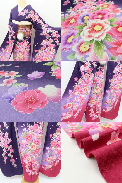 百華 Y5611 美品 桜 着物 正絹 手縫い仕立て 成人式 振袖