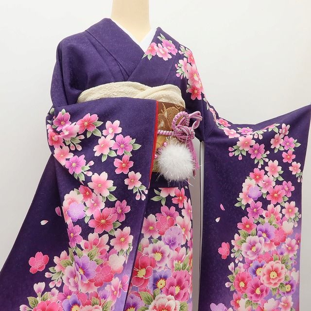 百華 Y5611 美品 桜 着物 正絹 手縫い仕立て 成人式 振袖