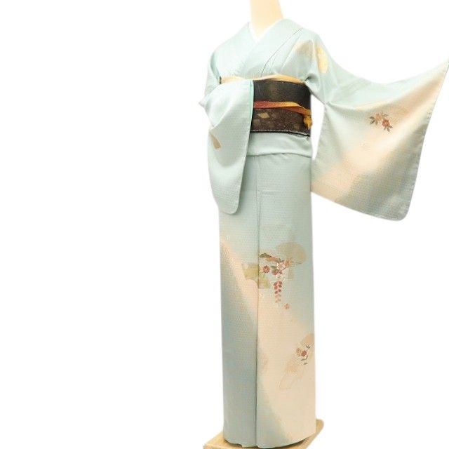 百華Y5619 新品 仕付け糸付 トールサイズ 扇 刺繍 着物 正絹 手縫い仕立て 訪問着