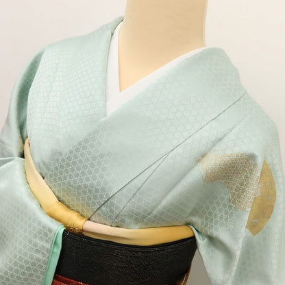 百華Y5619 新品 仕付け糸付 トールサイズ 扇 刺繍 着物 正絹 手縫い仕立て 訪問着