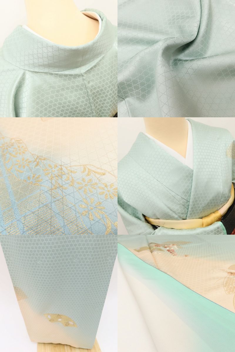 百華Y5619 新品 仕付け糸付 トールサイズ 扇 刺繍 着物 正絹 手縫い仕立て 訪問着