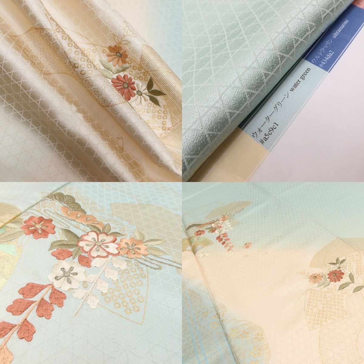 百華Y5619 新品 仕付け糸付 トールサイズ 扇 刺繍 着物 正絹 手縫い仕立て 訪問着