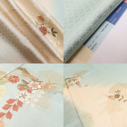 百華Y5619 新品 仕付け糸付 トールサイズ 扇 刺繍 着物 正絹 手縫い仕立て 訪問着