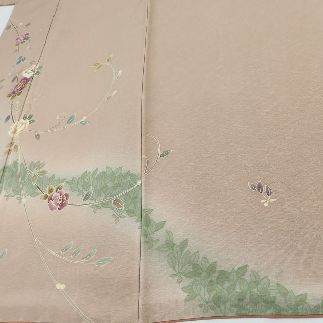 百華Y5620 美品 作家物落款 薔薇 金駒刺繍 着物 正絹 手縫い仕立て 訪問着