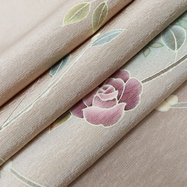 百華Y5620 美品 作家物落款 薔薇 金駒刺繍 着物 正絹 手縫い仕立て 訪問着