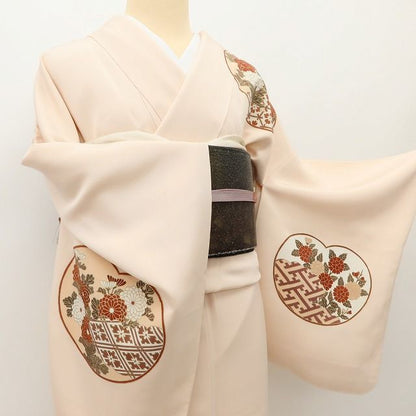 百華 Y5623 着物 菊 梅 椿 団扇 正絹 手縫い仕立て 訪問着