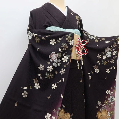 百華 Y5624 美品 桜 着物 正絹 手縫い仕立て 成人式 振袖
