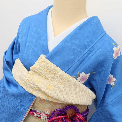 百華 Y5625 美品 桜 毬 流水 金駒刺繍 着物 正絹 成人式 振袖