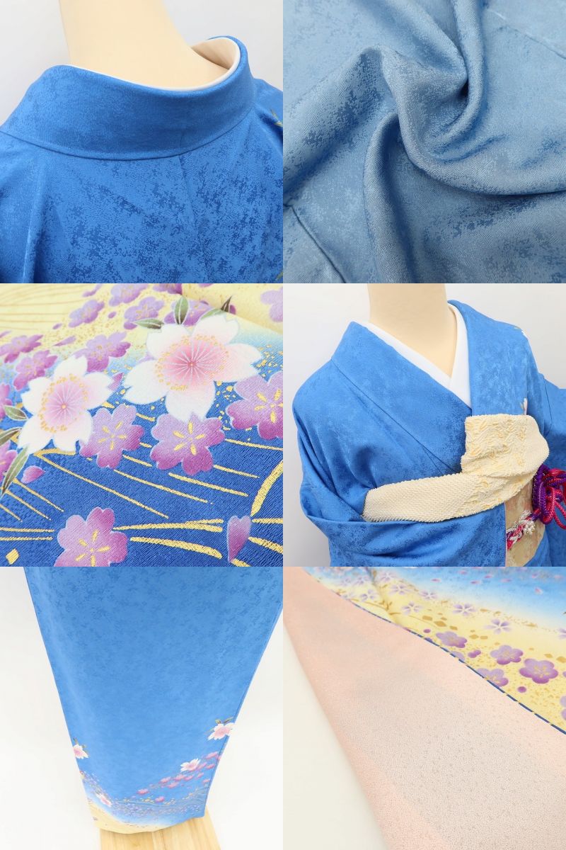 百華 Y5625 美品 桜 毬 流水 金駒刺繍 着物 正絹 成人式 振袖