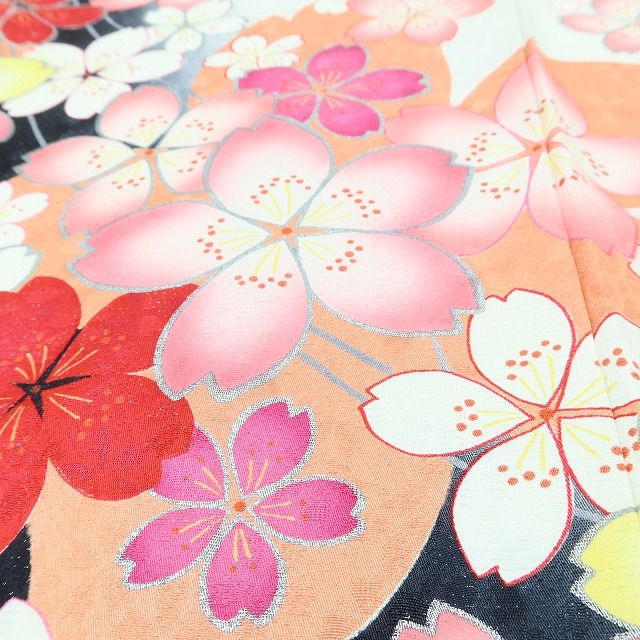 百華 Y5626 美品 銀通し 桜 着物 正絹 手縫い仕立て 成人式 振袖
