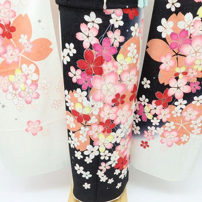 百華 Y5626 美品 銀通し 桜 着物 正絹 手縫い仕立て 成人式 振袖