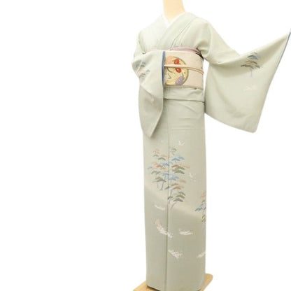 百華 Y5628 美品 手描き友禅 作家物落款 松 鳥 波 着物 正絹 手縫い仕立て 訪問着　