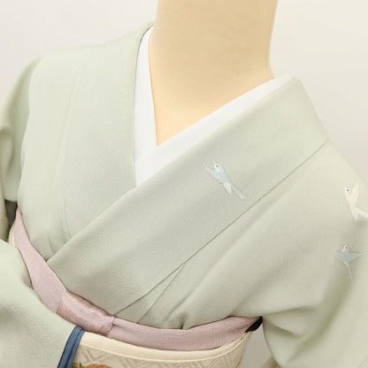 百華 Y5628 美品 手描き友禅 作家物落款 松 鳥 波 着物 正絹 手縫い仕立て 訪問着　