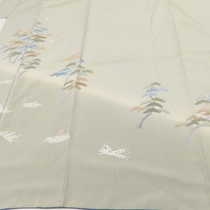 百華 Y5628 美品 手描き友禅 作家物落款 松 鳥 波 着物 正絹 手縫い仕立て 訪問着　