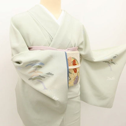 百華 Y5628 美品 手描き友禅 作家物落款 松 鳥 波 着物 正絹 手縫い仕立て 訪問着　