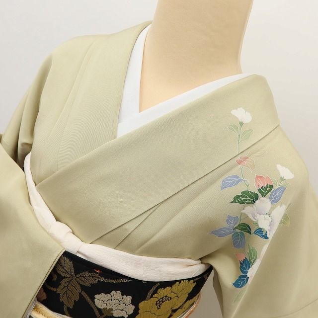 百華 Y5629 美品 手描き友禅 牡丹 桔梗 菖蒲 着物 正絹 手縫い仕立て 訪問着