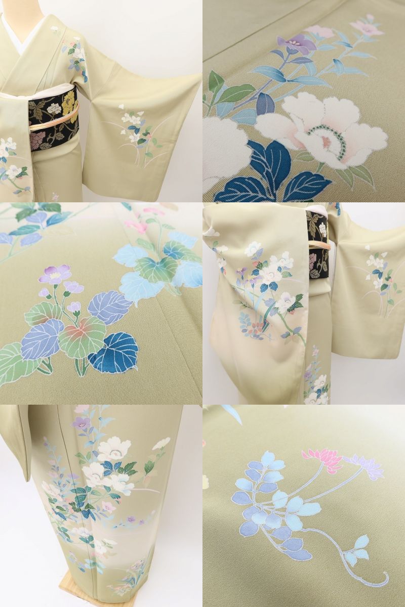 百華 Y5629 美品 手描き友禅 牡丹 桔梗 菖蒲 着物 正絹 手縫い仕立て 訪問着